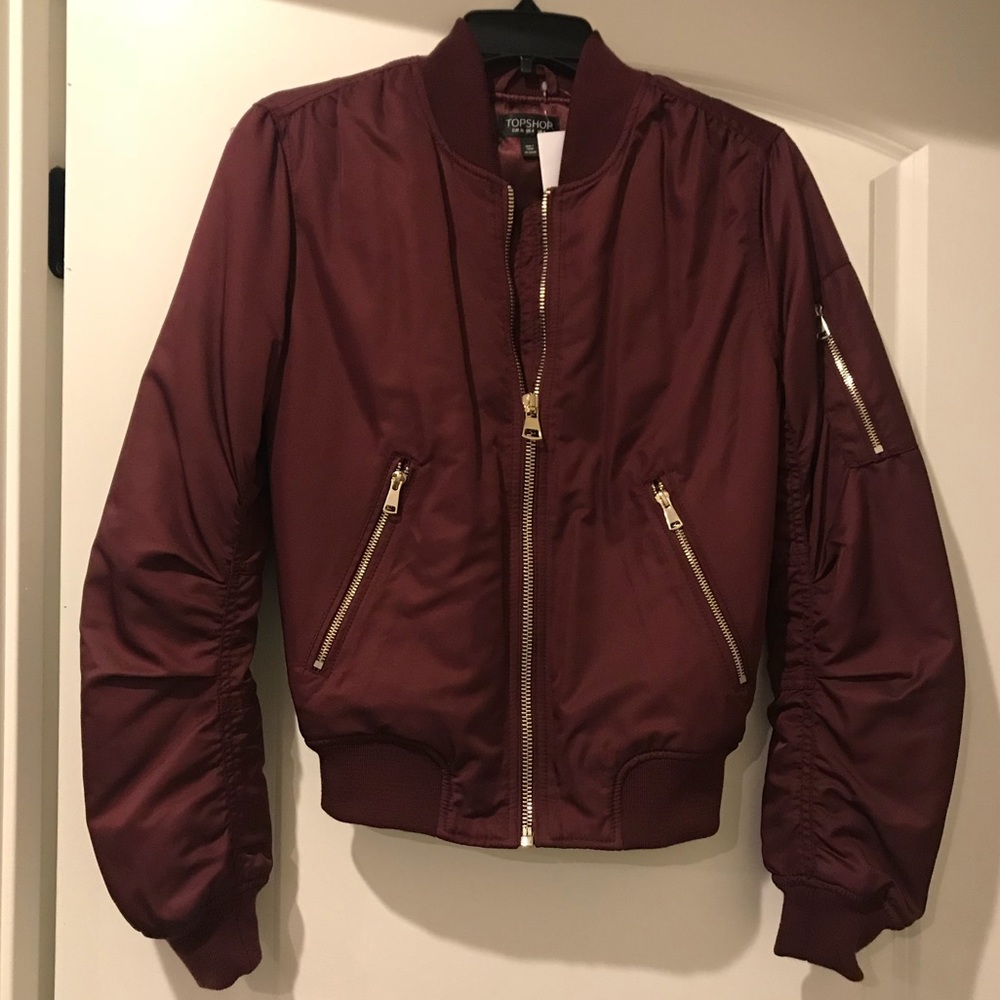 Topshop Maroon Bomber Jacket